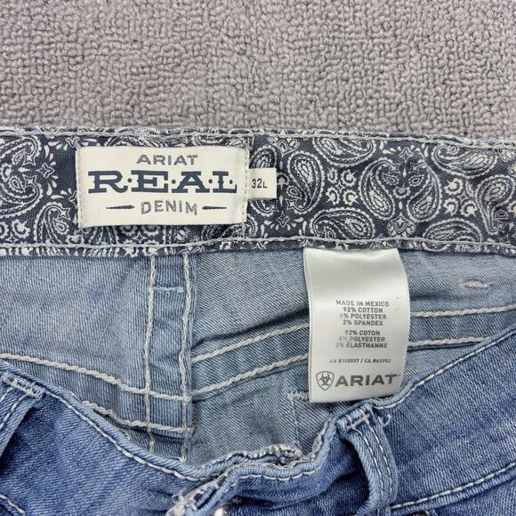 Ariat Jeans Mens 32x34 Blue Real Denim Real Straight Distressed (Measures 34x34) - Picture 5 of 10